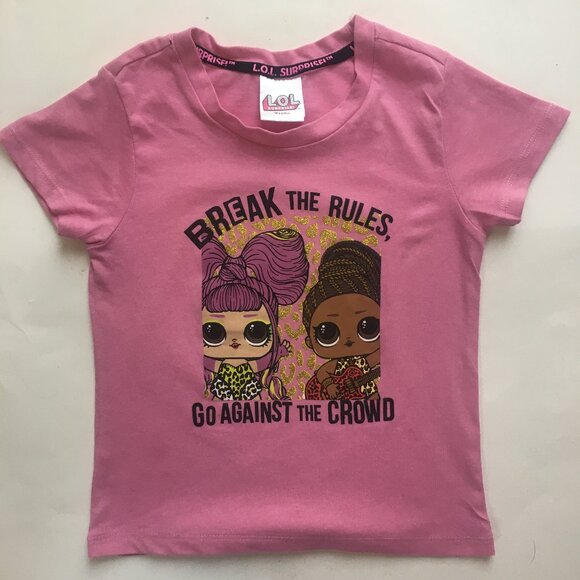 Girls LOL Surprise Pink Shirt Size 6 L.O.L. T-Shirt Break the Rules Go Crowd - Picture 1 of 16